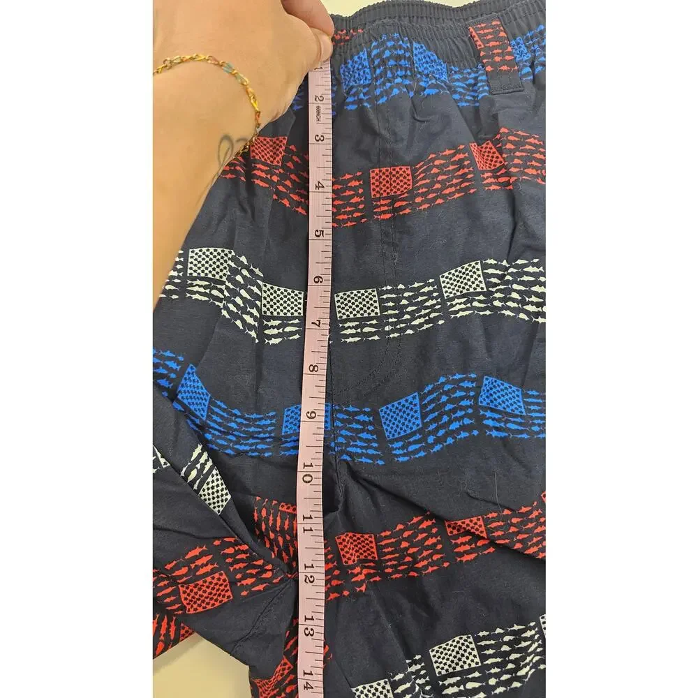 Columbia pfg sz M red white blue brief lined swim trunks tie waist patriotic EUC
